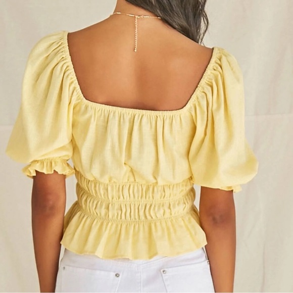 Forever 21 Light Yellow Gauze Short Sleeve Puff Sleeve - Picture 2 of 7